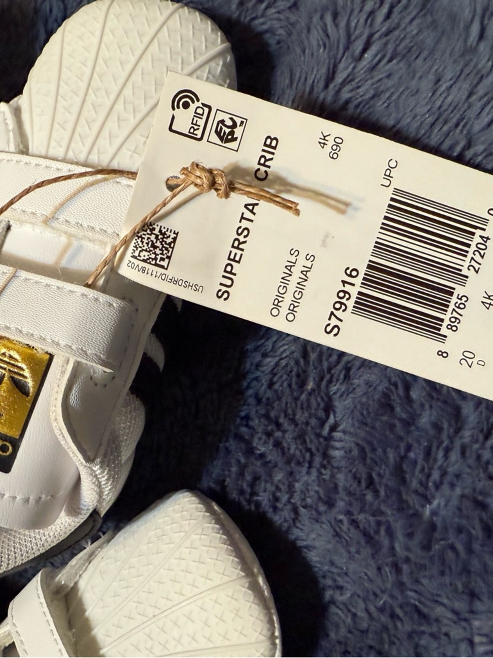 adidas White Superstar Crib Shoes with Gold Trefoil Accent - Picture 4 of 6